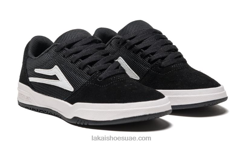 Lakai 0LF8J115برايتون كيدز أسود / أبيض من جلد الغزال